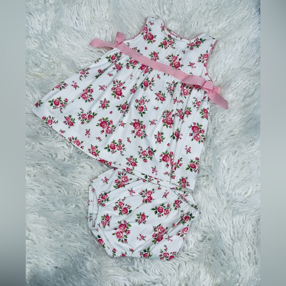 Baby Girl 12M Clothes Vintage Carter's Newborn Garden Rose Dress 2pc set